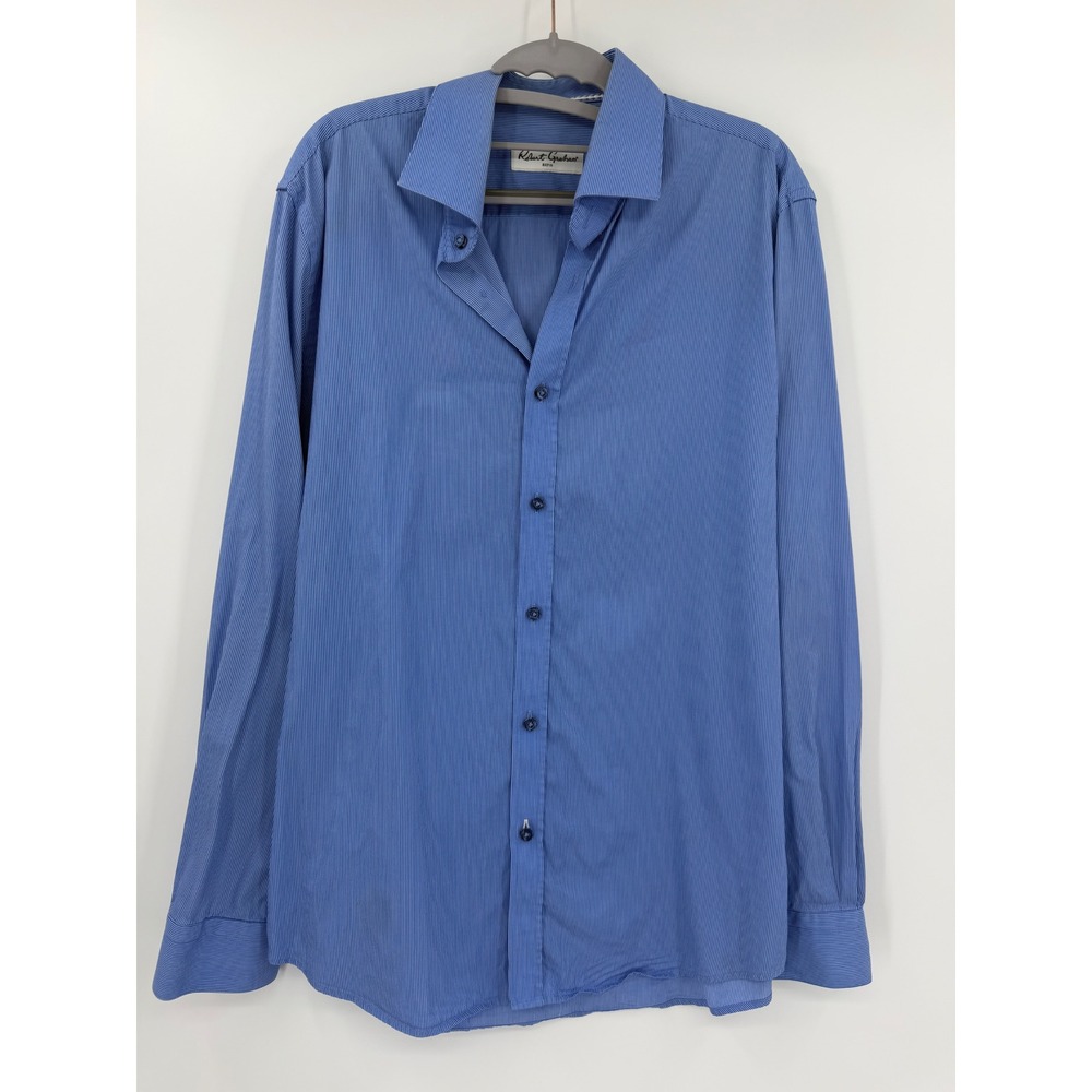 Robert Graham Mens Blue White Micro Stripe Cotton Button Down Shirt Size 16.5 42